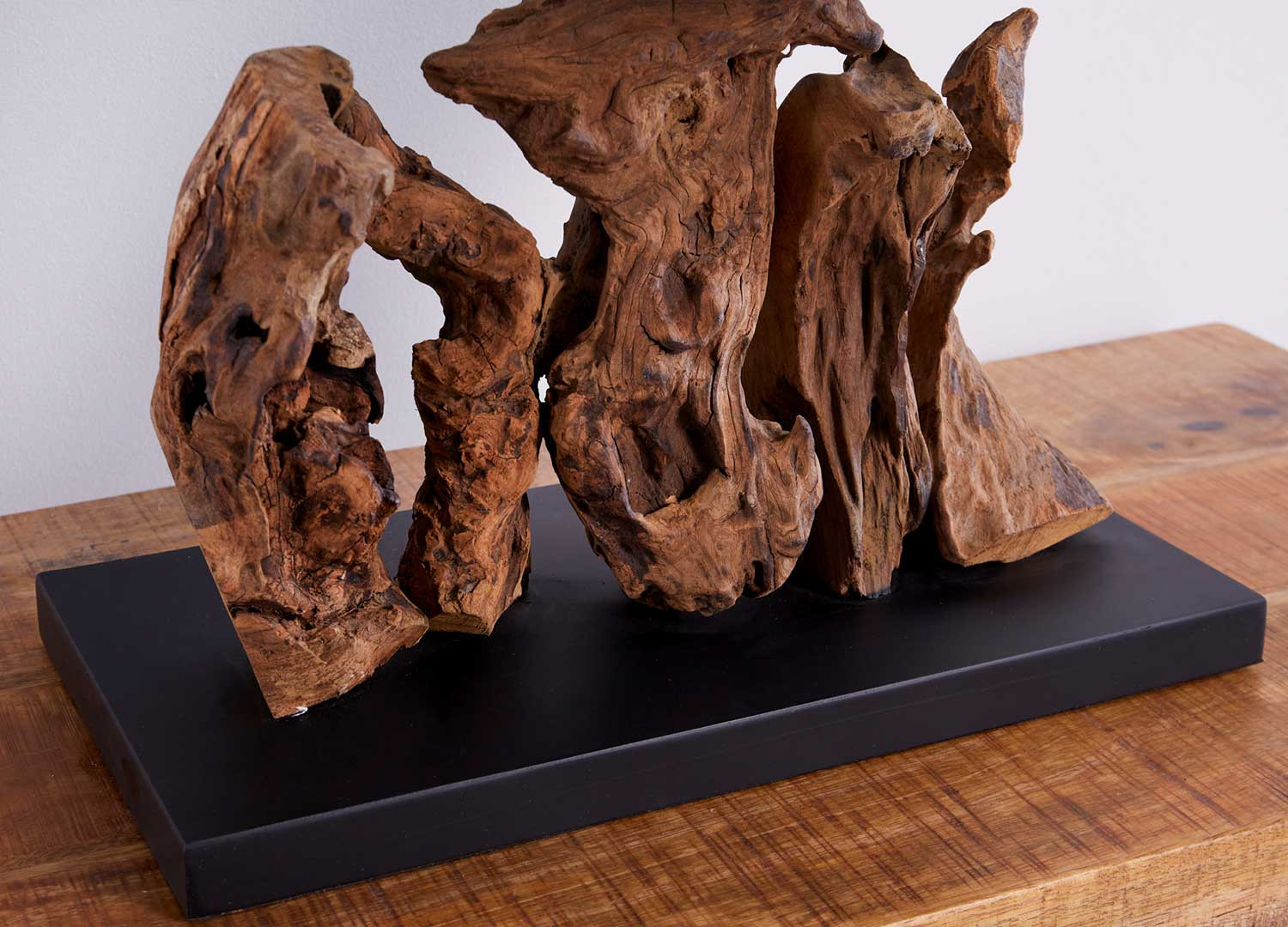 Lampe à poser en bois flotté avec abat-jour marron