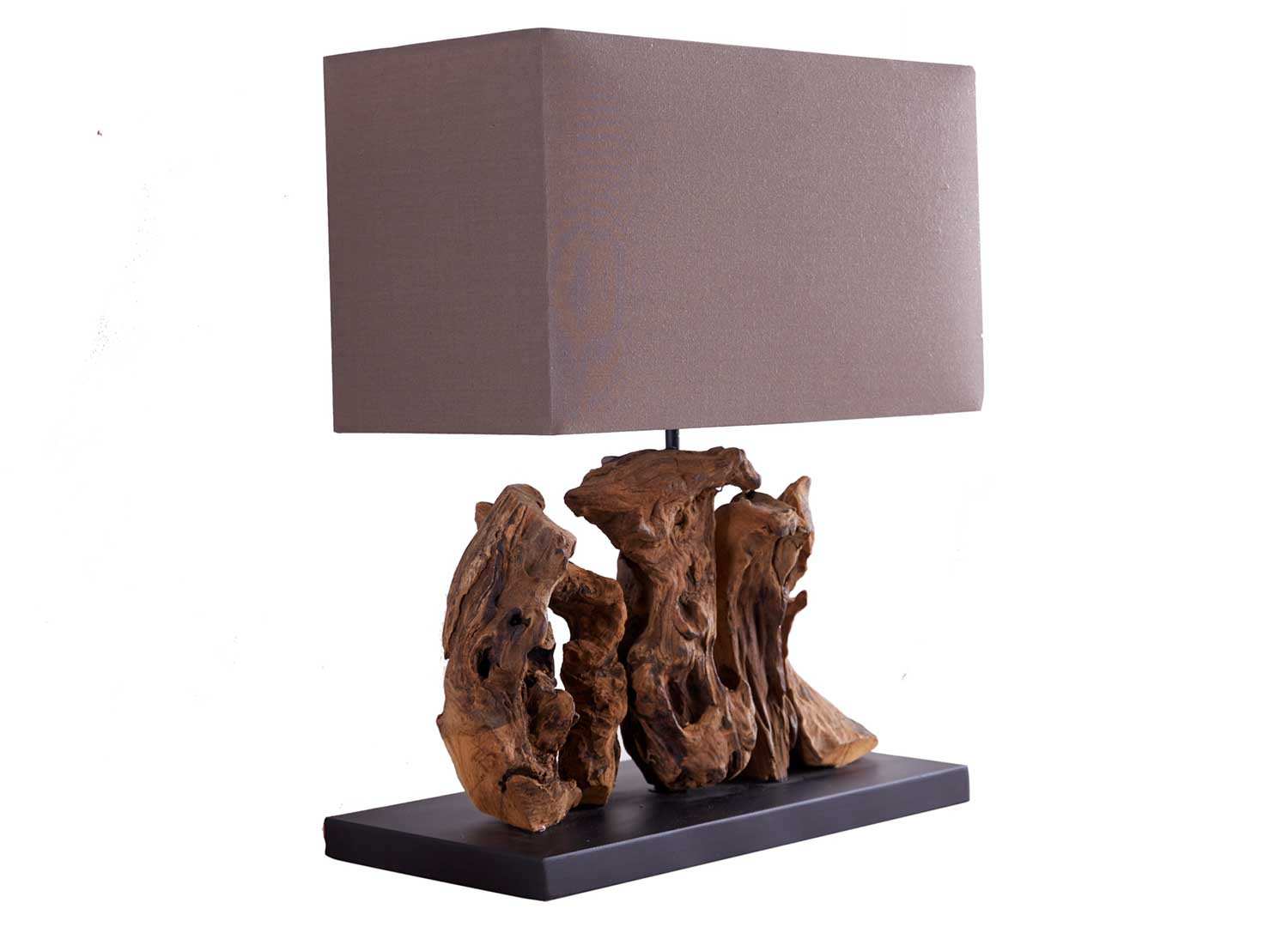 Lampe à poser en bois flotté avec abat-jour marron
