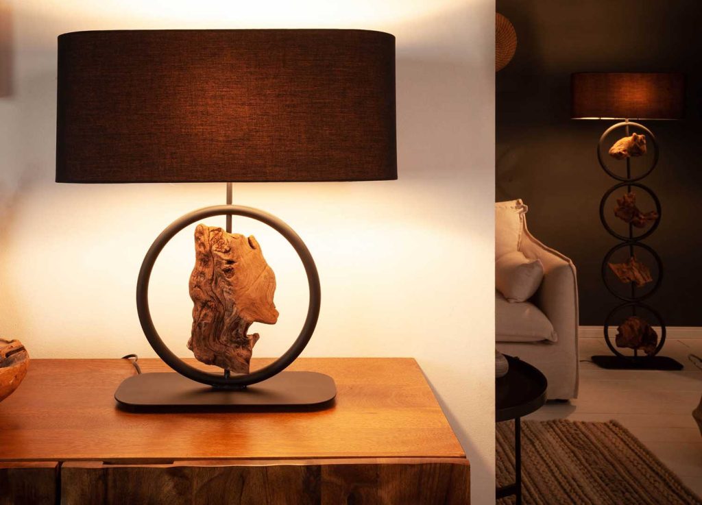 Lampe de table bois d'acacia et métal avec abat-jour