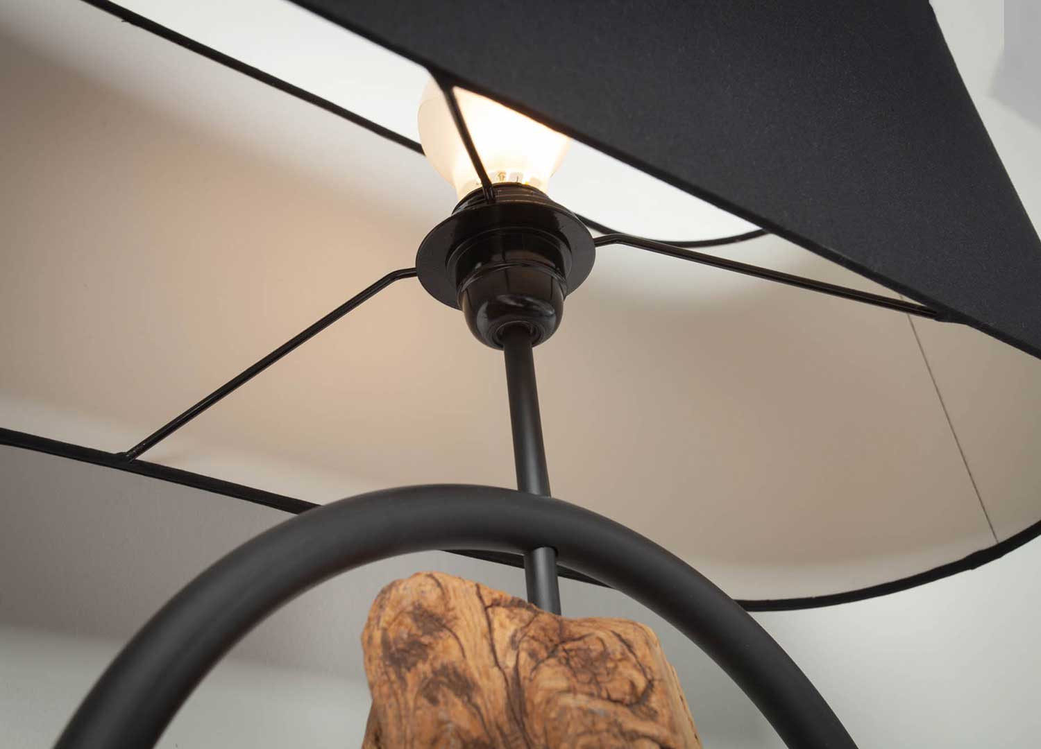 Lampe de table bois d'acacia et métal avec abat-jour