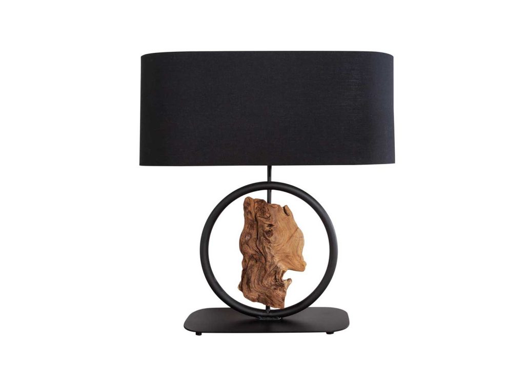 Lampe de table bois d'acacia et métal avec abat-jour