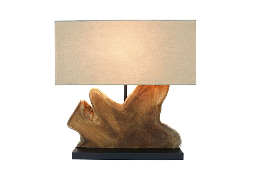 Lampe de table en bois de teck avec abat-jour beige Adrian