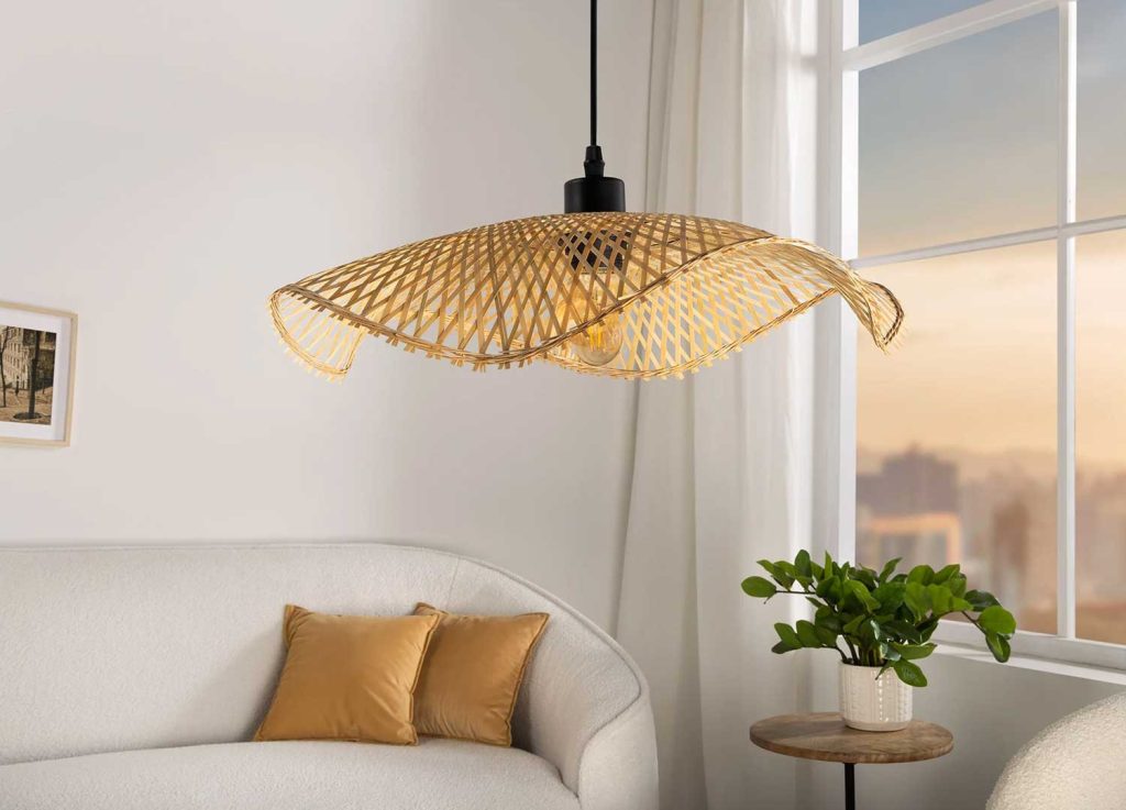 Lampe suspendue en bambou naturel 50 cm Tiki