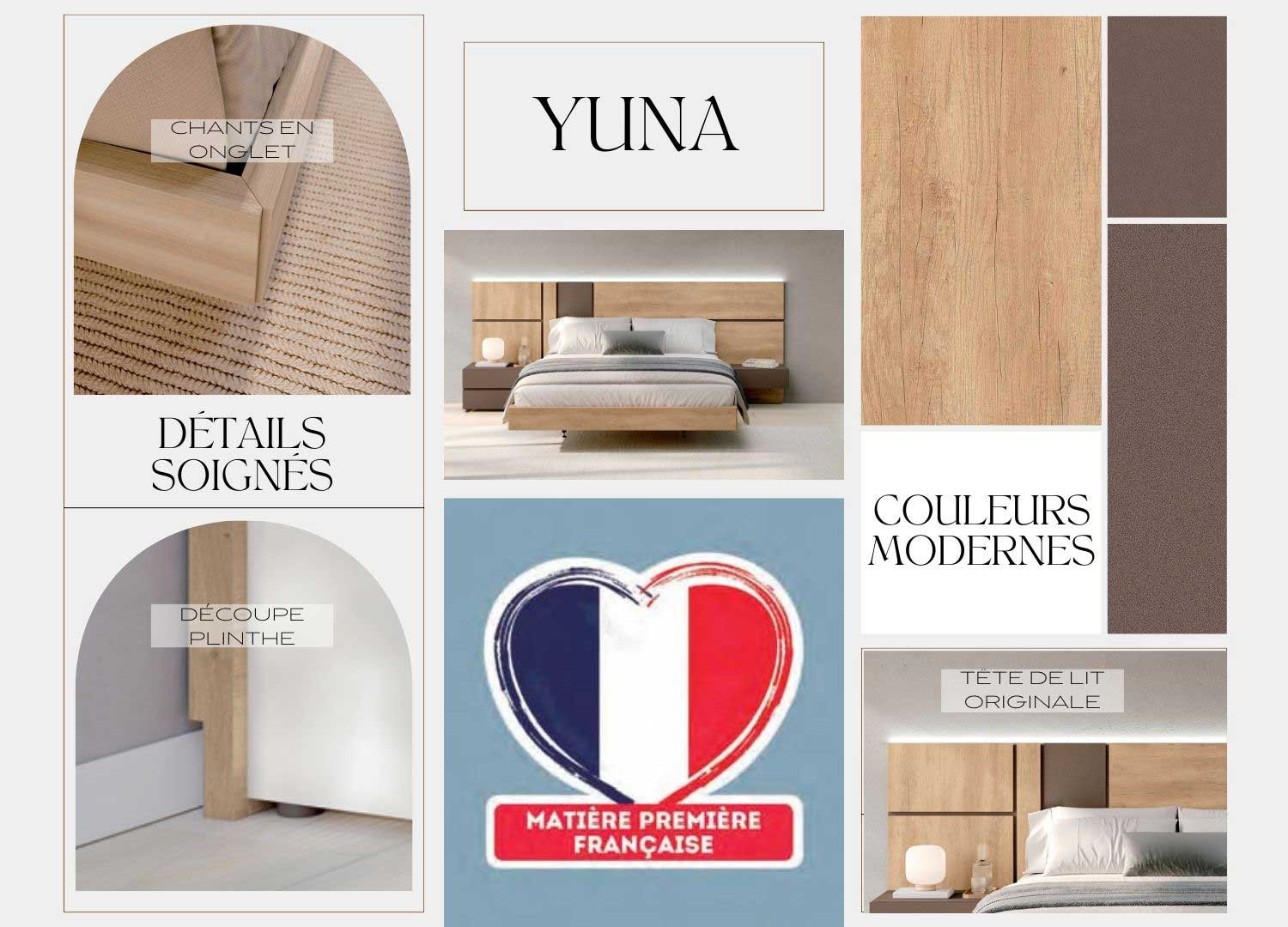 Lit chambre adulte moderne 180x200 cm à led Yuna