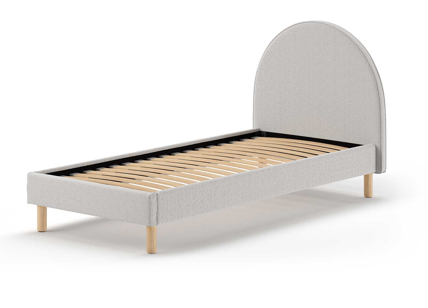 Lit 90x200 cm avec pouf en tissu bouclette gris Moon
