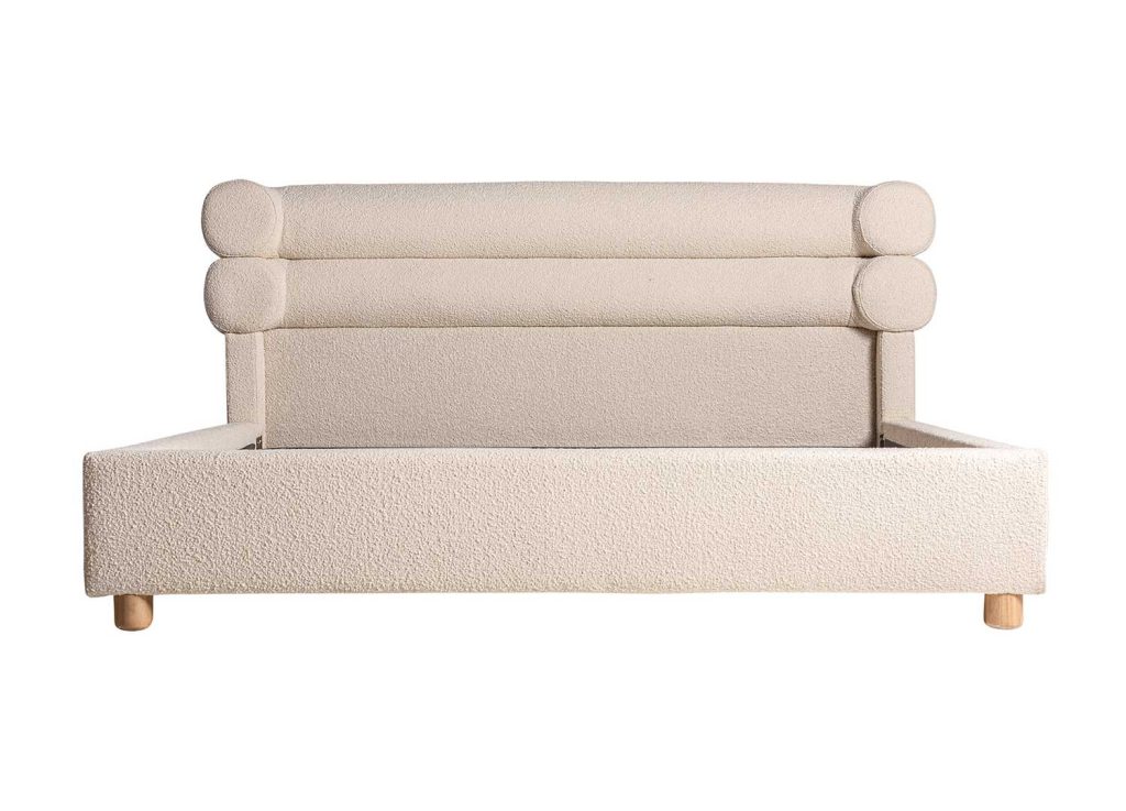 Lit blanc cassé en tissu bouclé 180x200 cm Aric