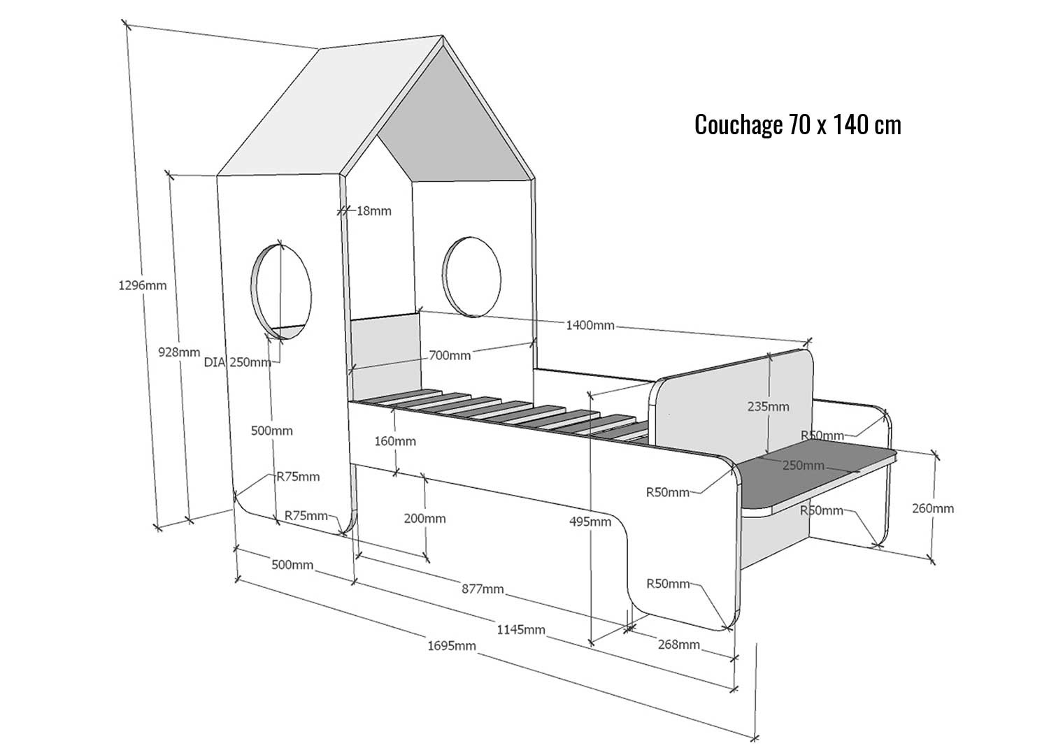 Lit cabane blanc 2 couchages