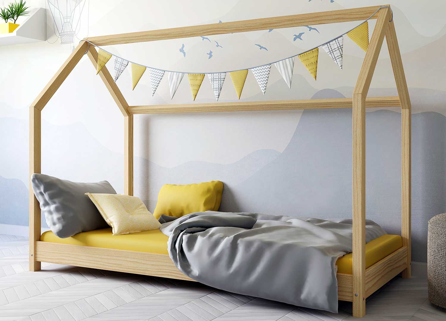 Lit cabane enfant garçon et fille en bois de pin