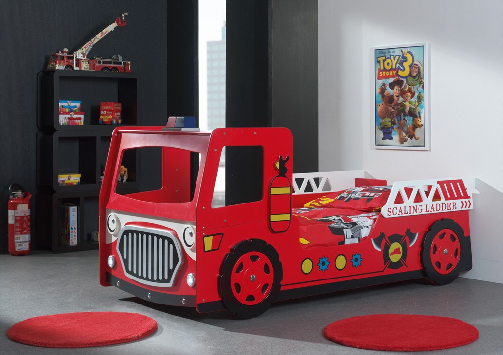 Lit camion pompier rouge avec lumière led