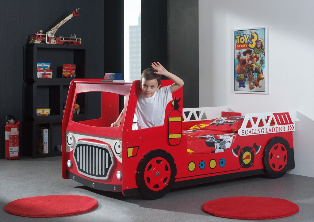 Lit camion pompier rouge avec lumière led