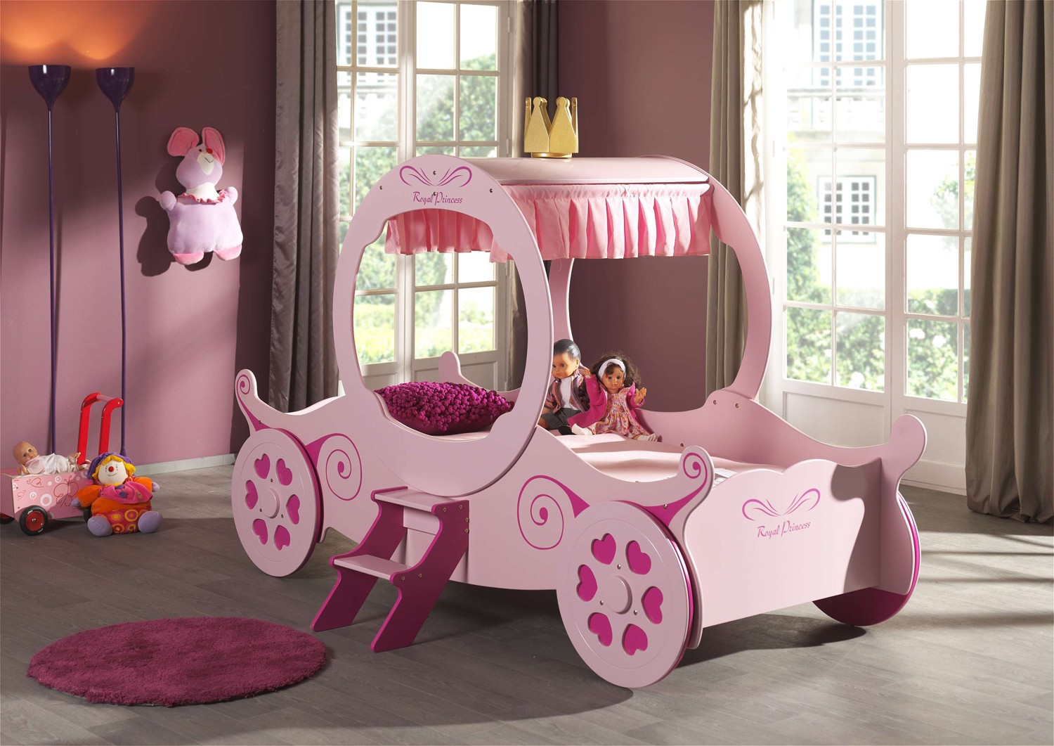 Lit Carrosse Rose Design 90x200 cm