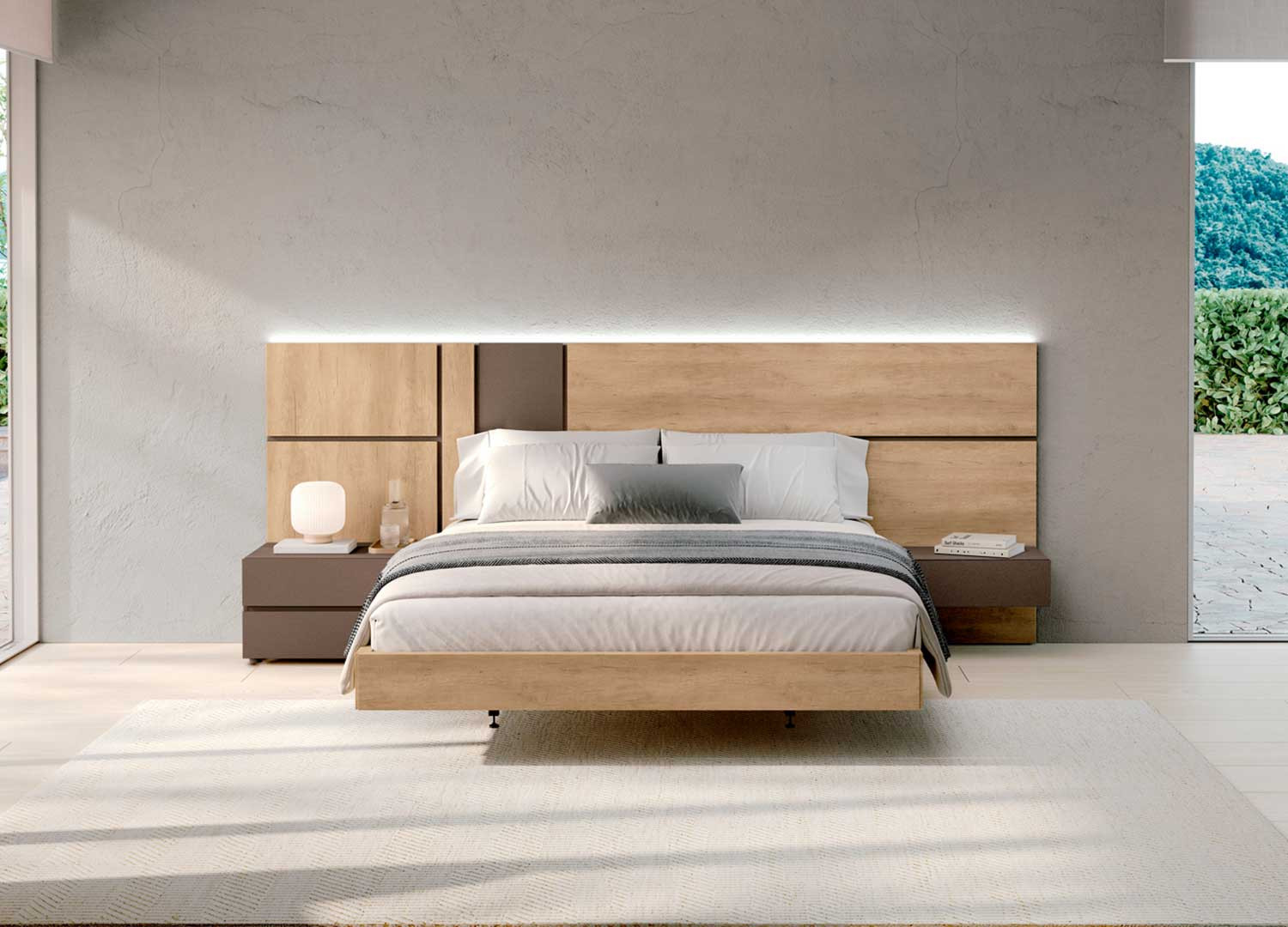 Lit chambre adulte moderne 160x200 cm à led Yuna