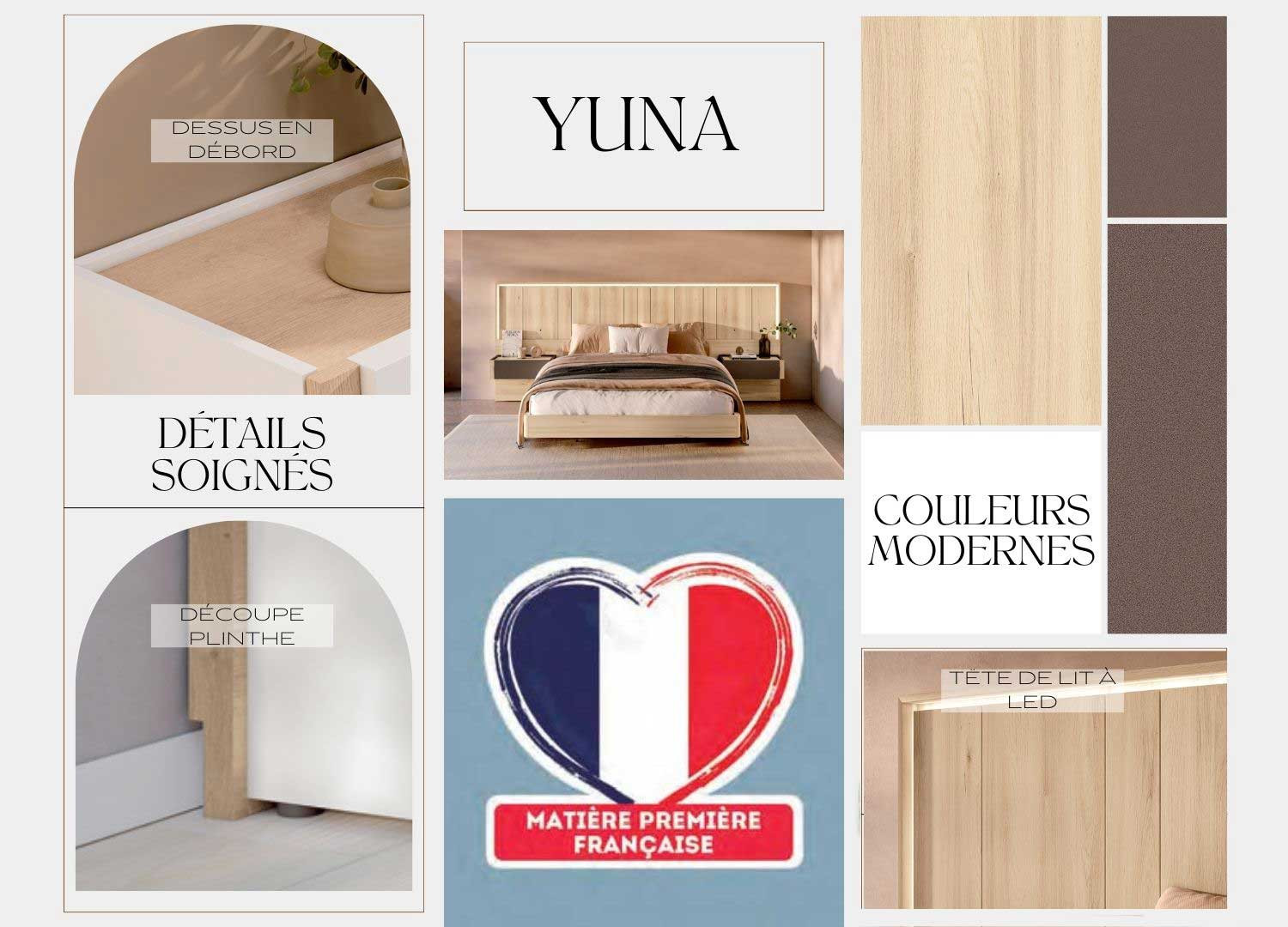 Lit chambre adulte moderne 160x200 cm à led Yuna