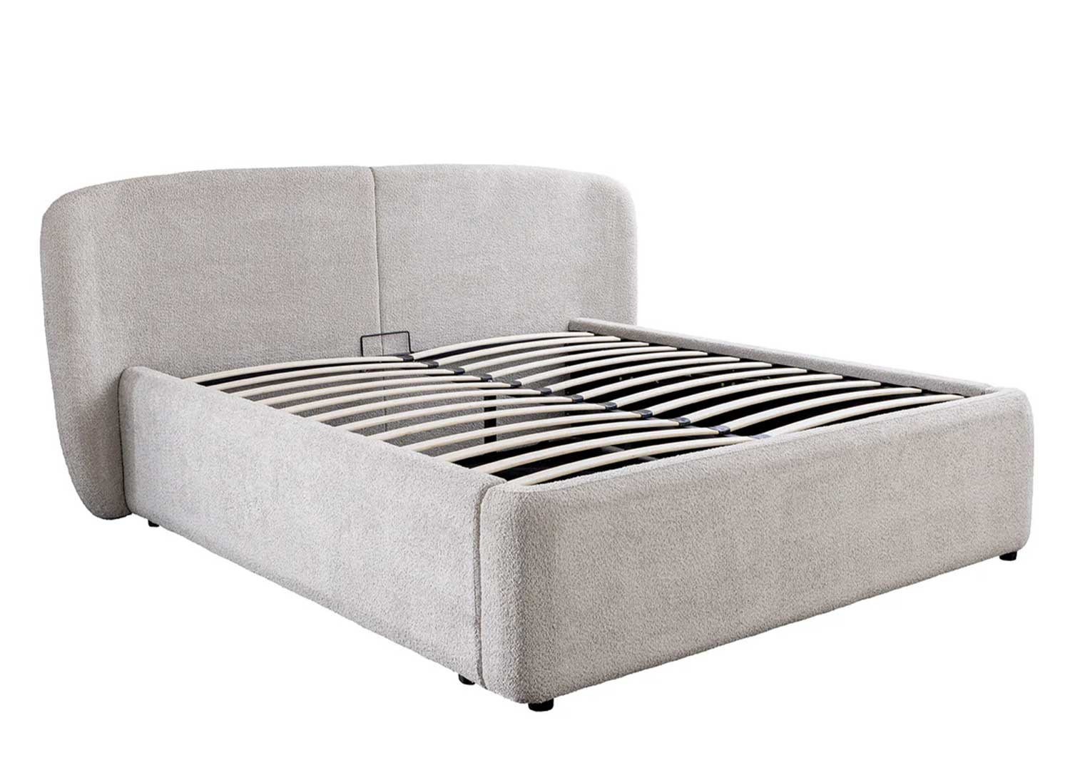 Lit coffre tissu bouclé grège avec rangement Natalia