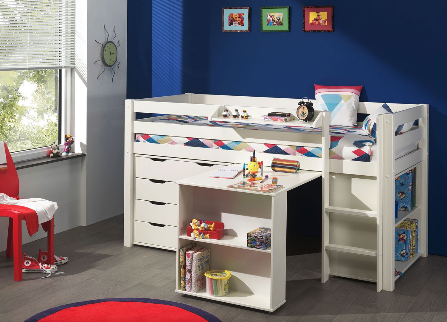 Lit combiné mi hauteur blanc bureau et rangements