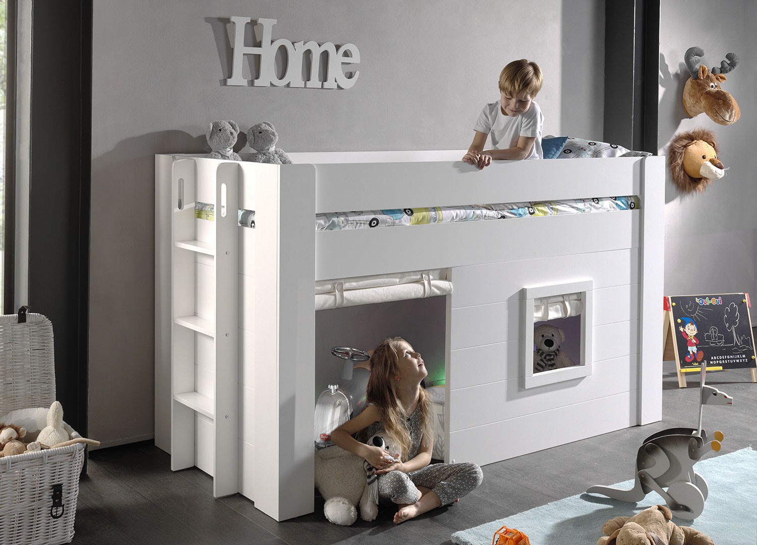 Lit combiné mi hauteur blanc laqué avec sommier