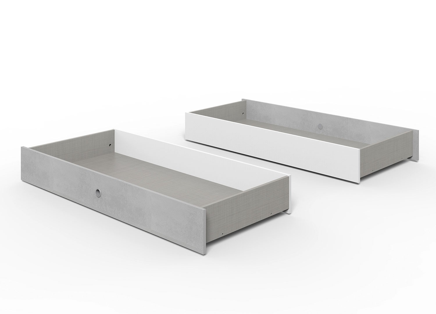 Lit de chambre adulte 160x200 cm avec chevets suspendus gris béton clair et blanc