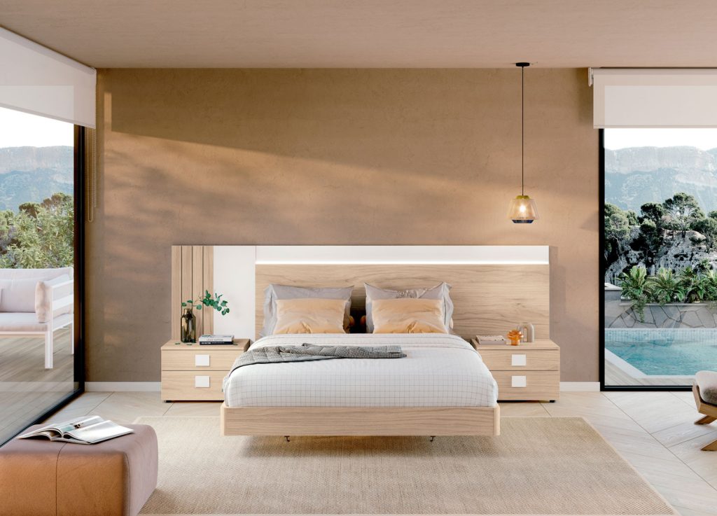Lit design 160x200 cm avec tête de lit et chevets Yuna