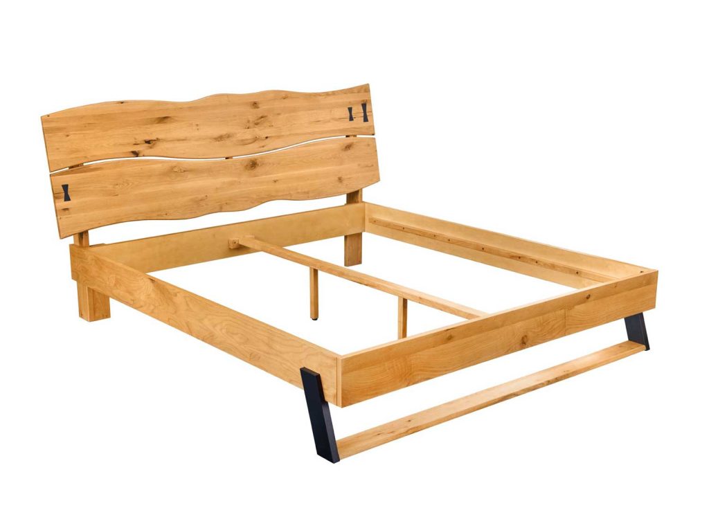 Lit en bois chêne sauvage et métal noir 180x200 cm