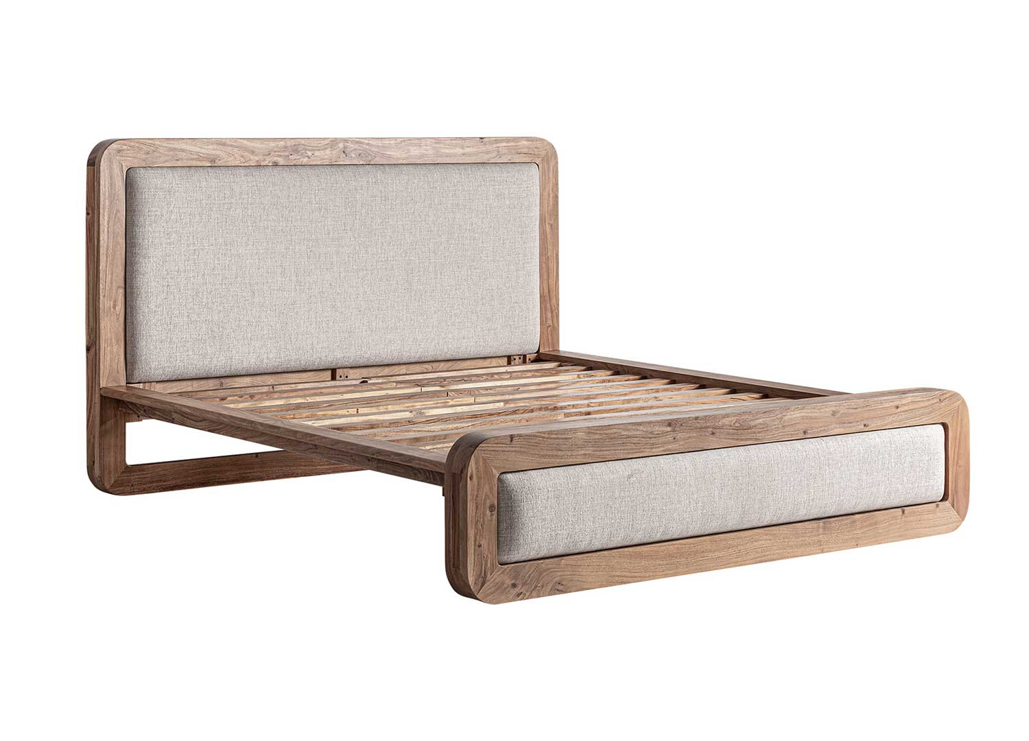 Lit en bois d'acacia 180x200 cm et tissu beige Danya