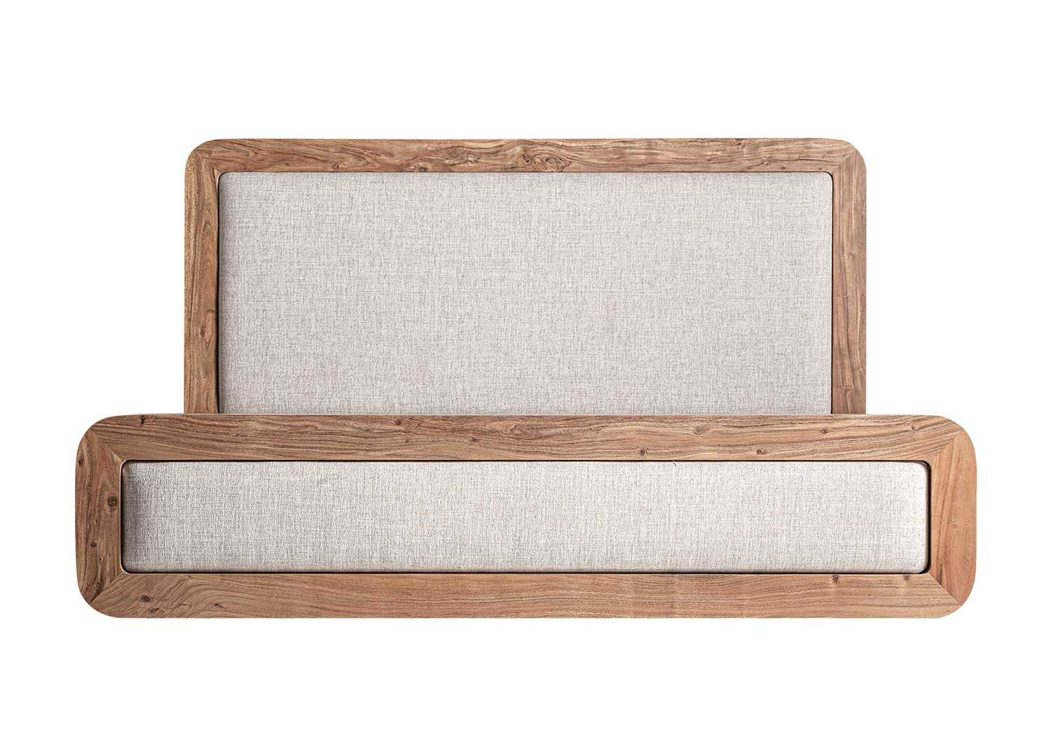 Lit en bois d'acacia 180x200 cm et tissu beige Danya
