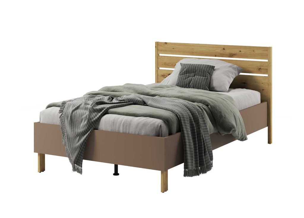 Lit enfant 120x200 taupe et chêne avec tête de lit