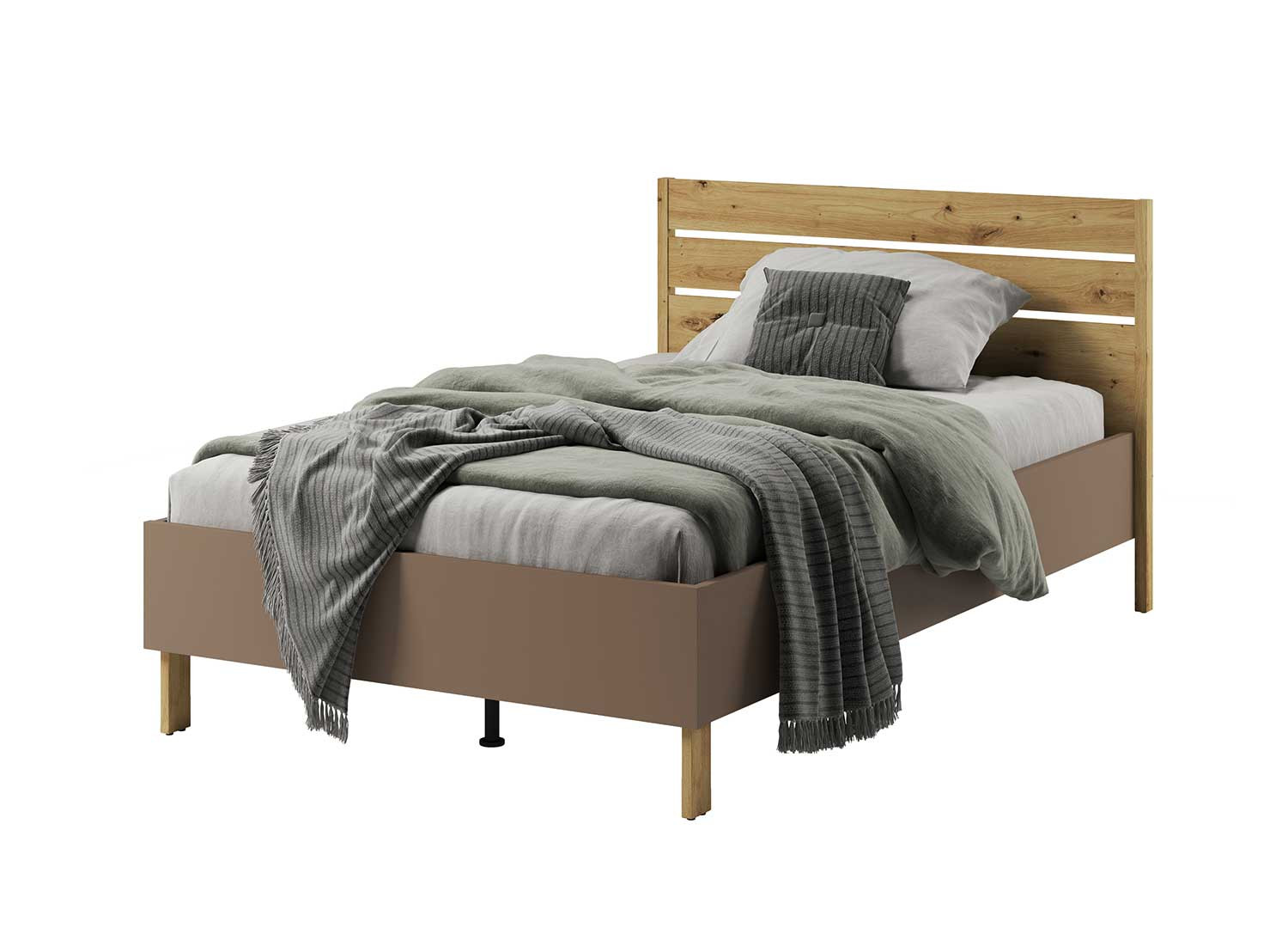 Lit enfant 120x200 taupe et chêne avec tête de lit