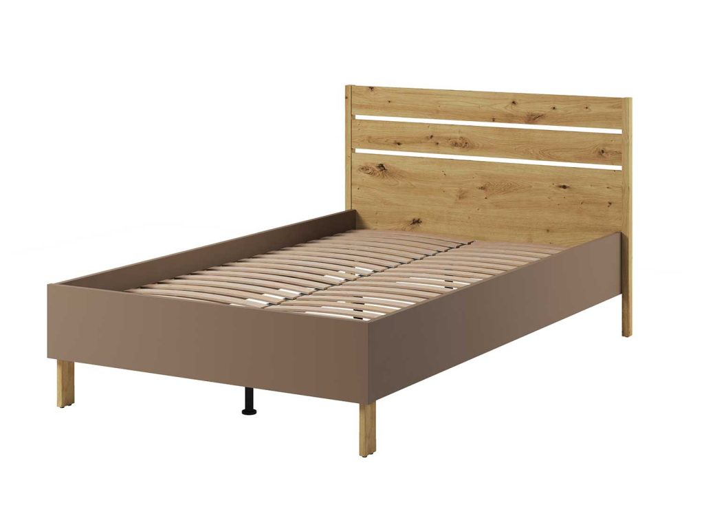 Lit enfant 120x200 taupe et chêne avec tête de lit