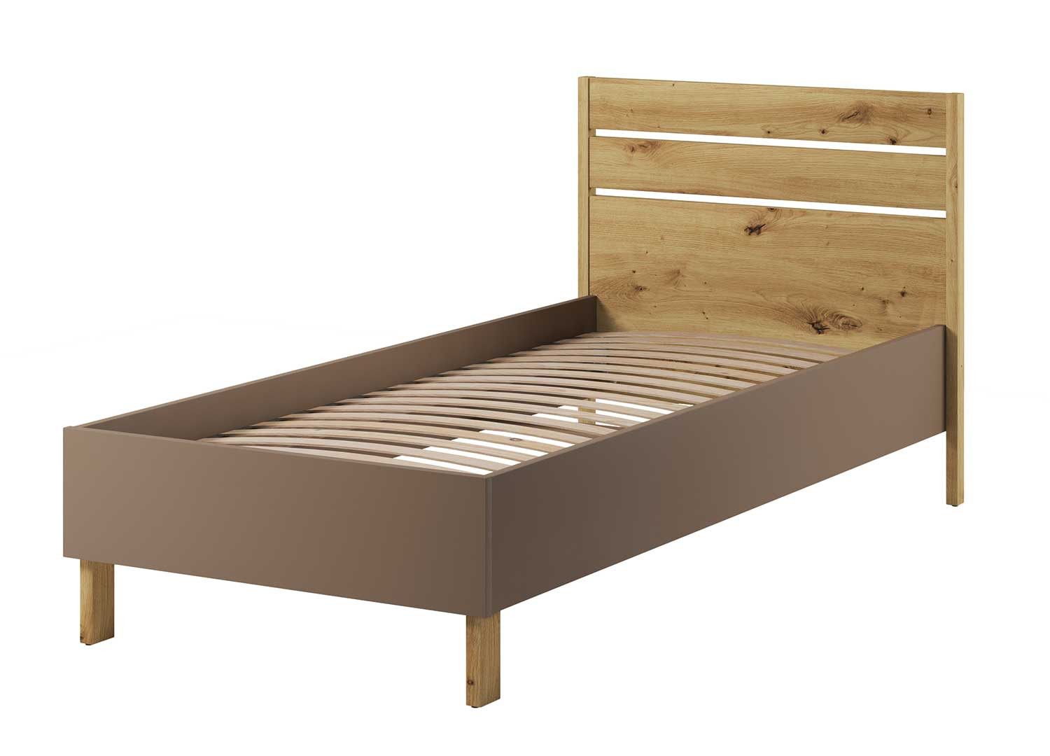 Lit enfant 90x200 taupe et chêne avec sommier