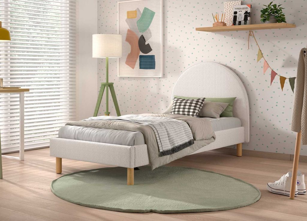 Lit enfant tissu bouclé blanc 90x200 cm Moon