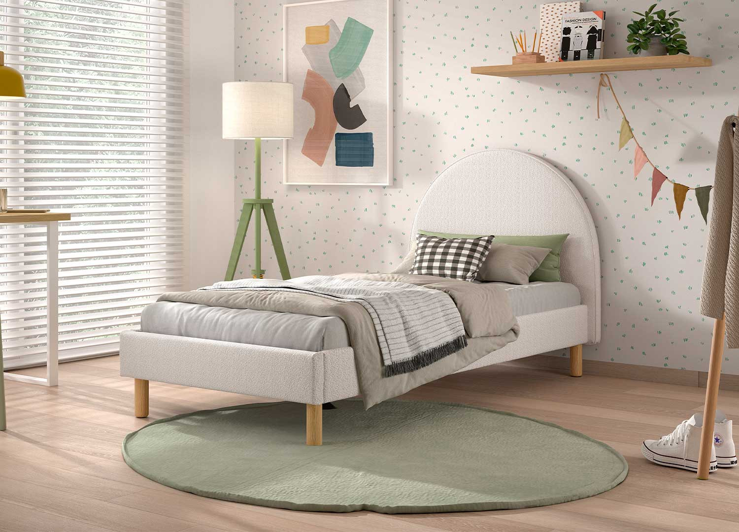 Lit enfant tissu bouclé blanc 90x200 cm Moon