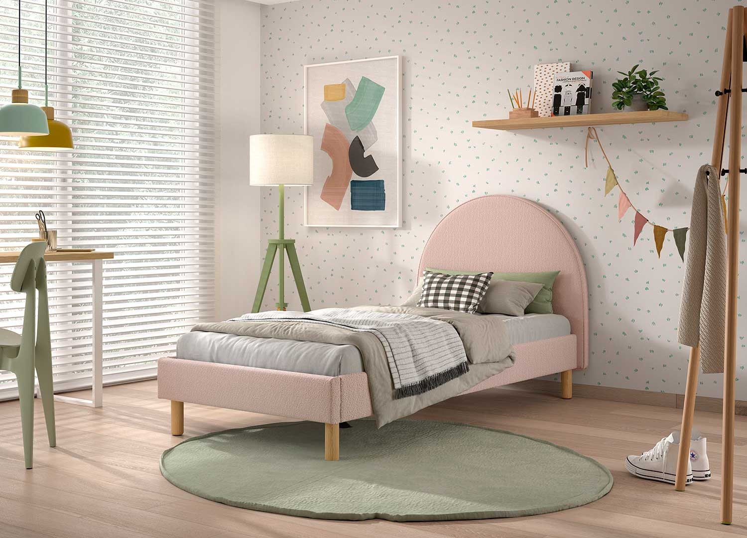 Lit enfant tissu bouclé rose 90x200 cm Moon