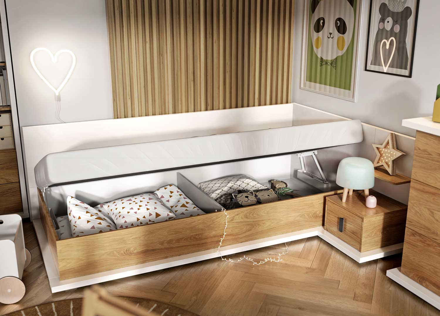 Lit enfant version droite 90x200 cm avec rangement