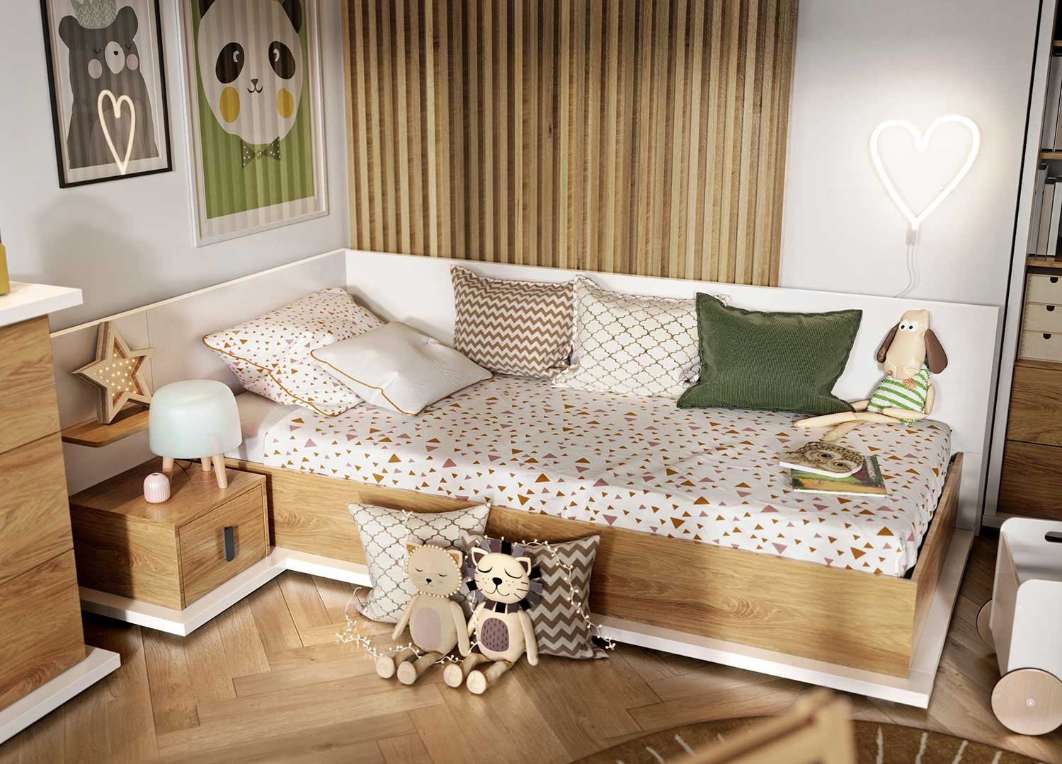 Lit enfant 90x200 cm avec rangement côté gauche