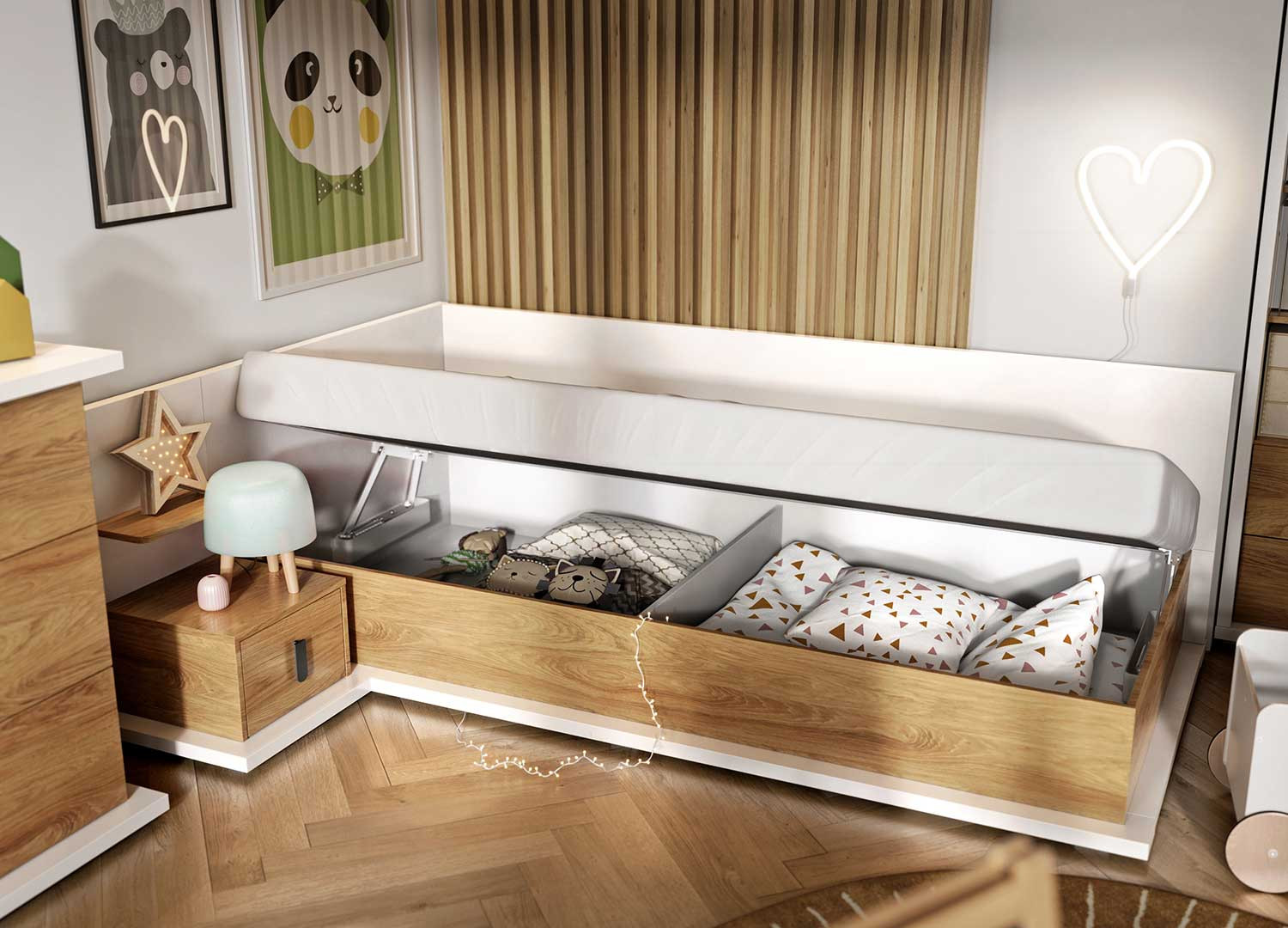 Lit enfant 90x200 cm avec rangement côté gauche