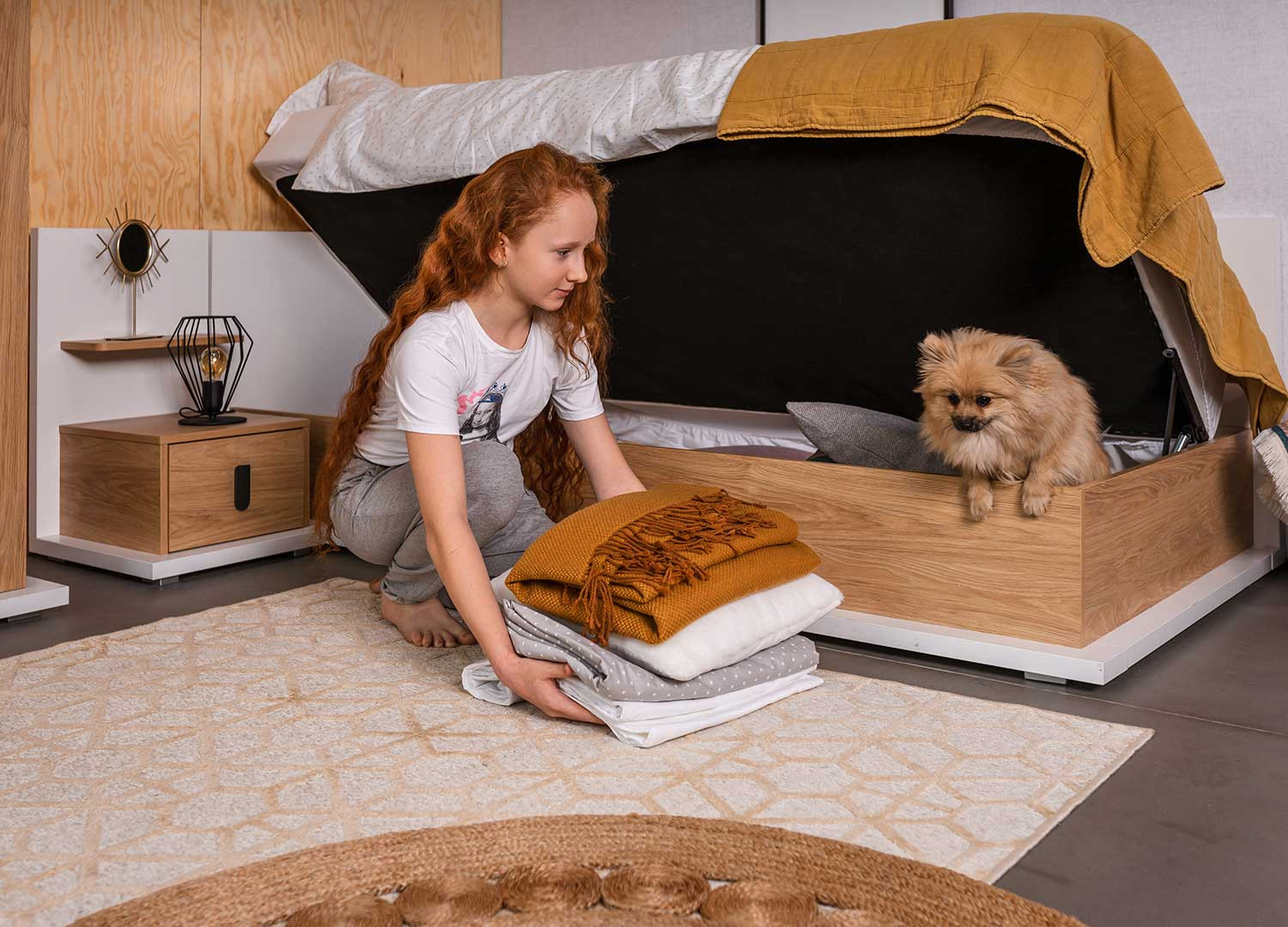 Lit enfant 90x200 cm avec rangement côté gauche