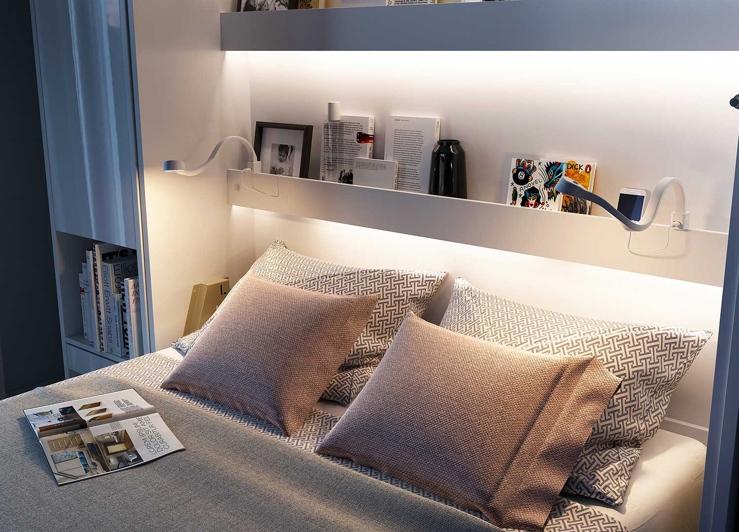 Lit gris escamotable vertical 140x200 cm Bed Concept