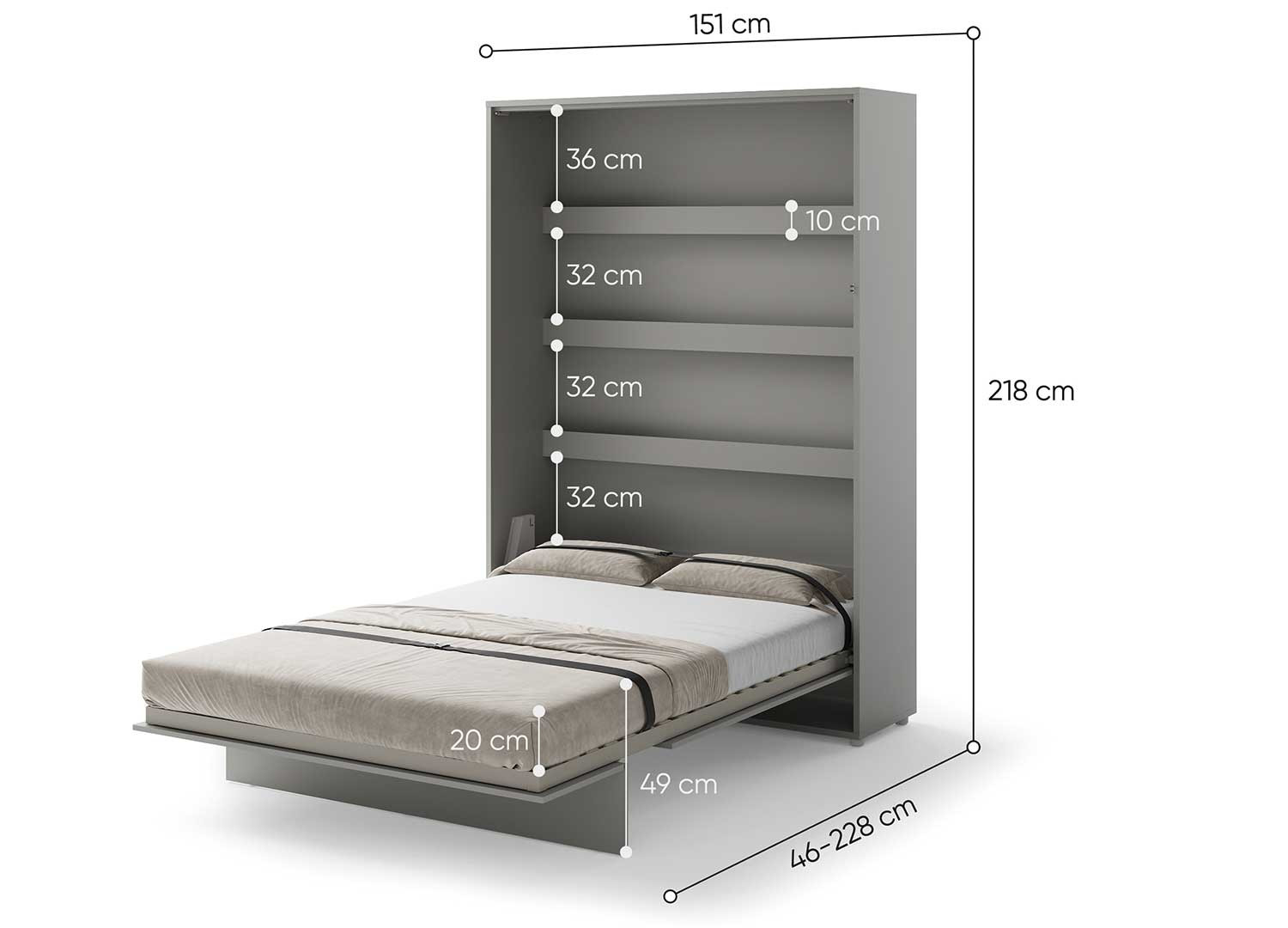 Lit gris escamotable vertical 140x200 cm Bed Concept