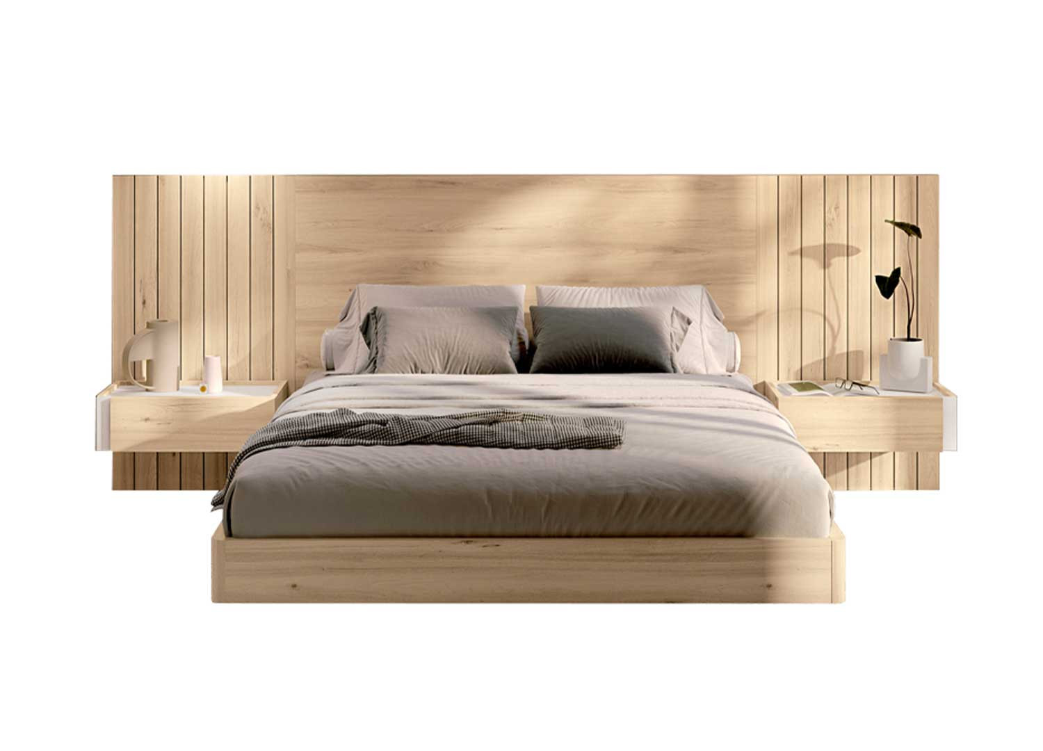 Lit moderne en bois avec chevets suspendus Yuna