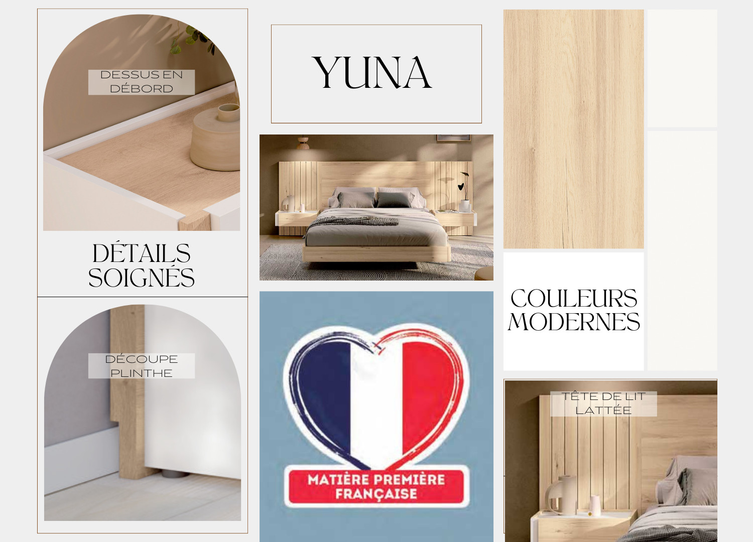 Lit moderne en bois avec chevets suspendus Yuna