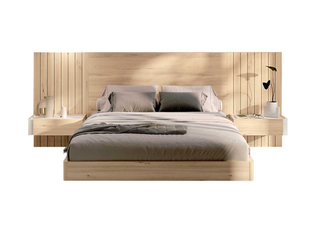 Lit moderne 180 en bois avec chevets suspendus Yuna