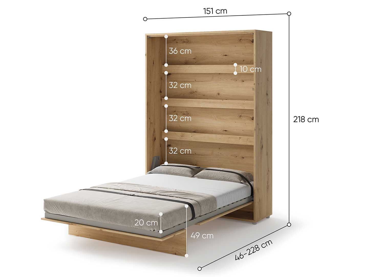 Lit mural double chêne artisan 140x200 cm Bed Concept