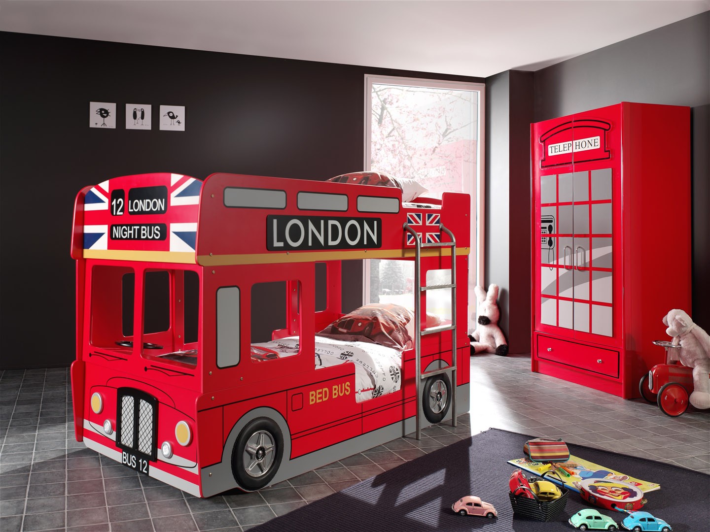 Lit superposé bus londonien rouge avec led