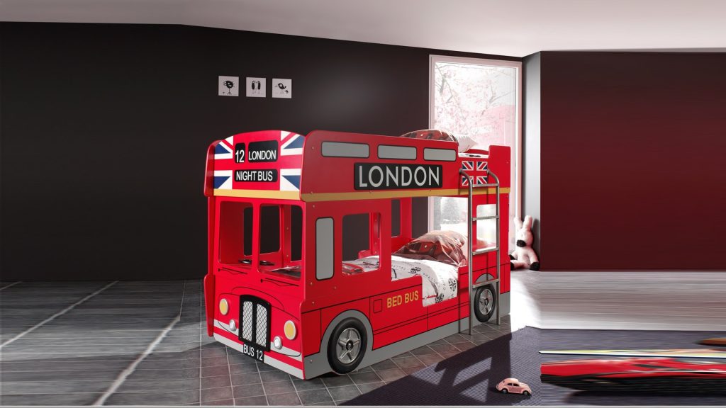 Lit superposé bus londonien rouge avec led