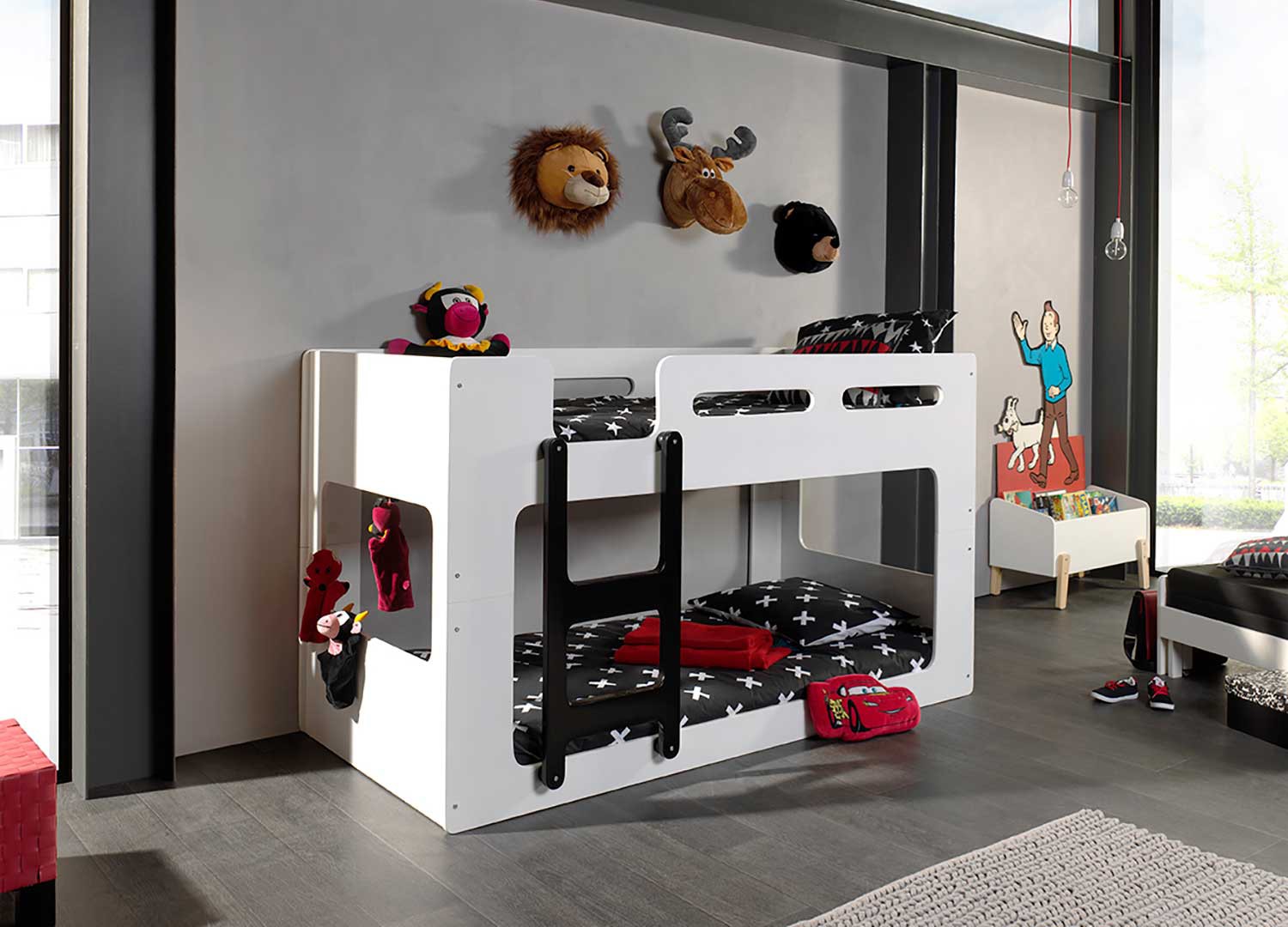Lit superposé enfant blanc et noir