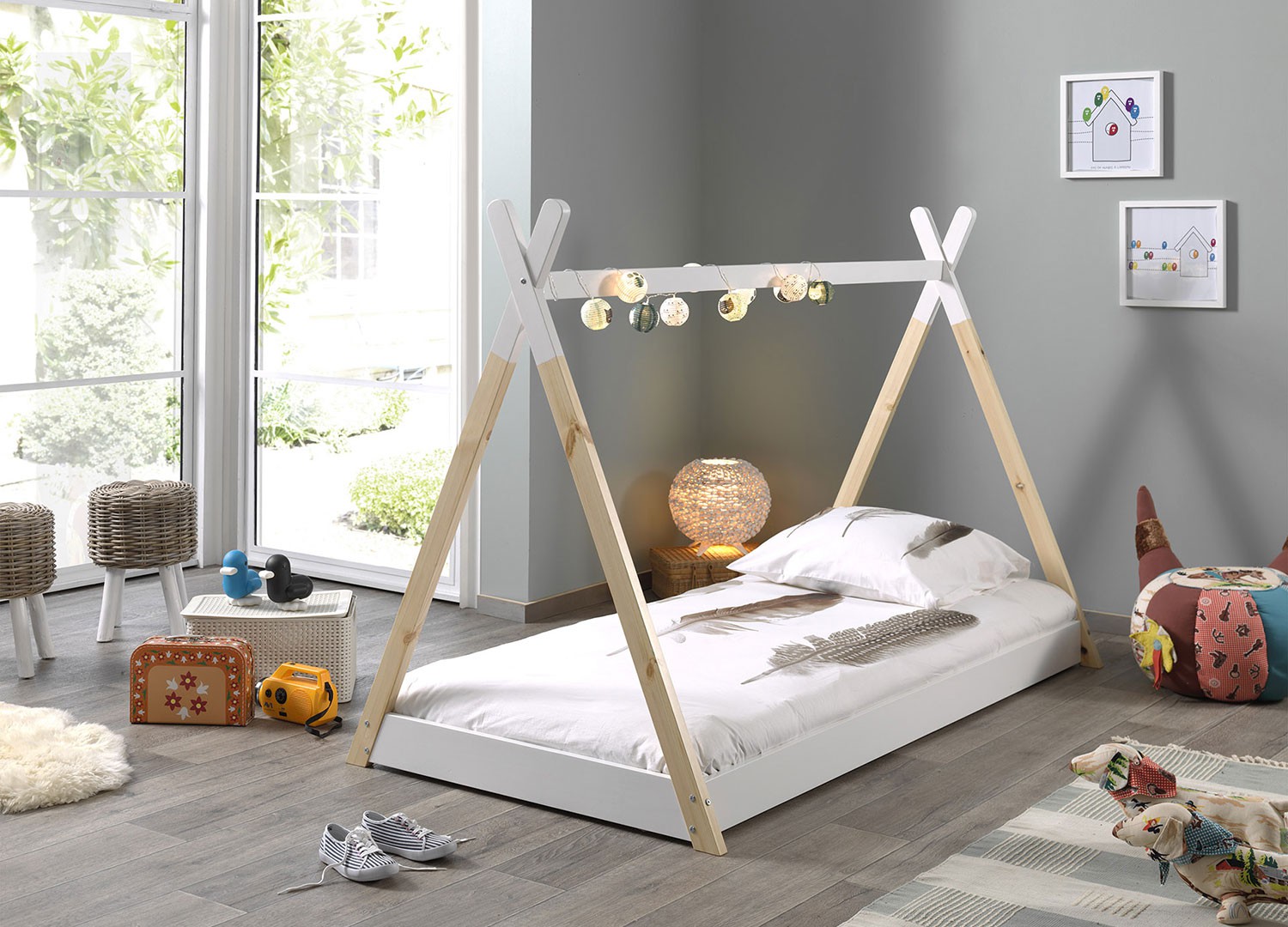 Lit tipi 90x200 cm blanc