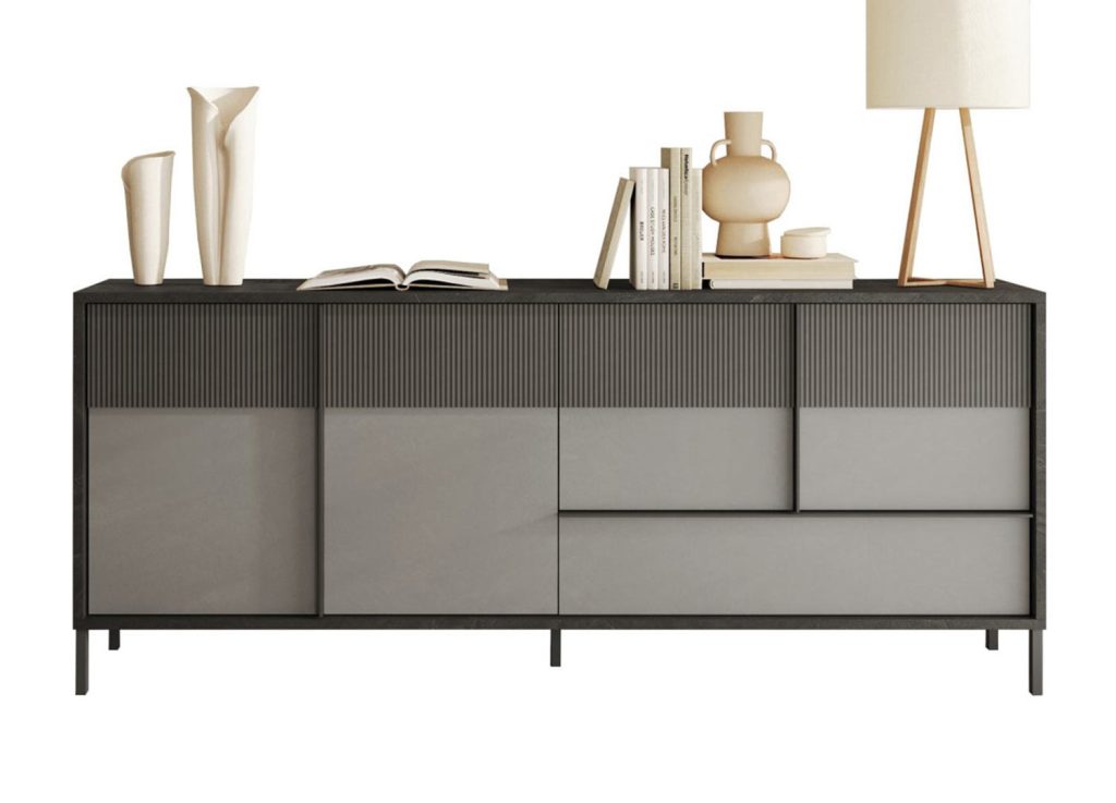Long buffet gris 4 portes et 1 tiroir 206 cm