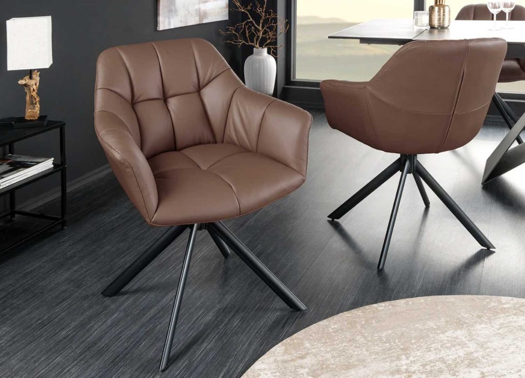 Lot de 2 chaises accoudoirs pivotantes en cuir marron Hudson