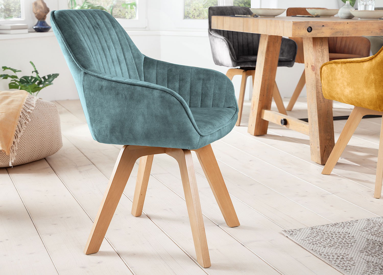 Lot de 2 chaises bleu pétrole pivotantes avec accoudoirs