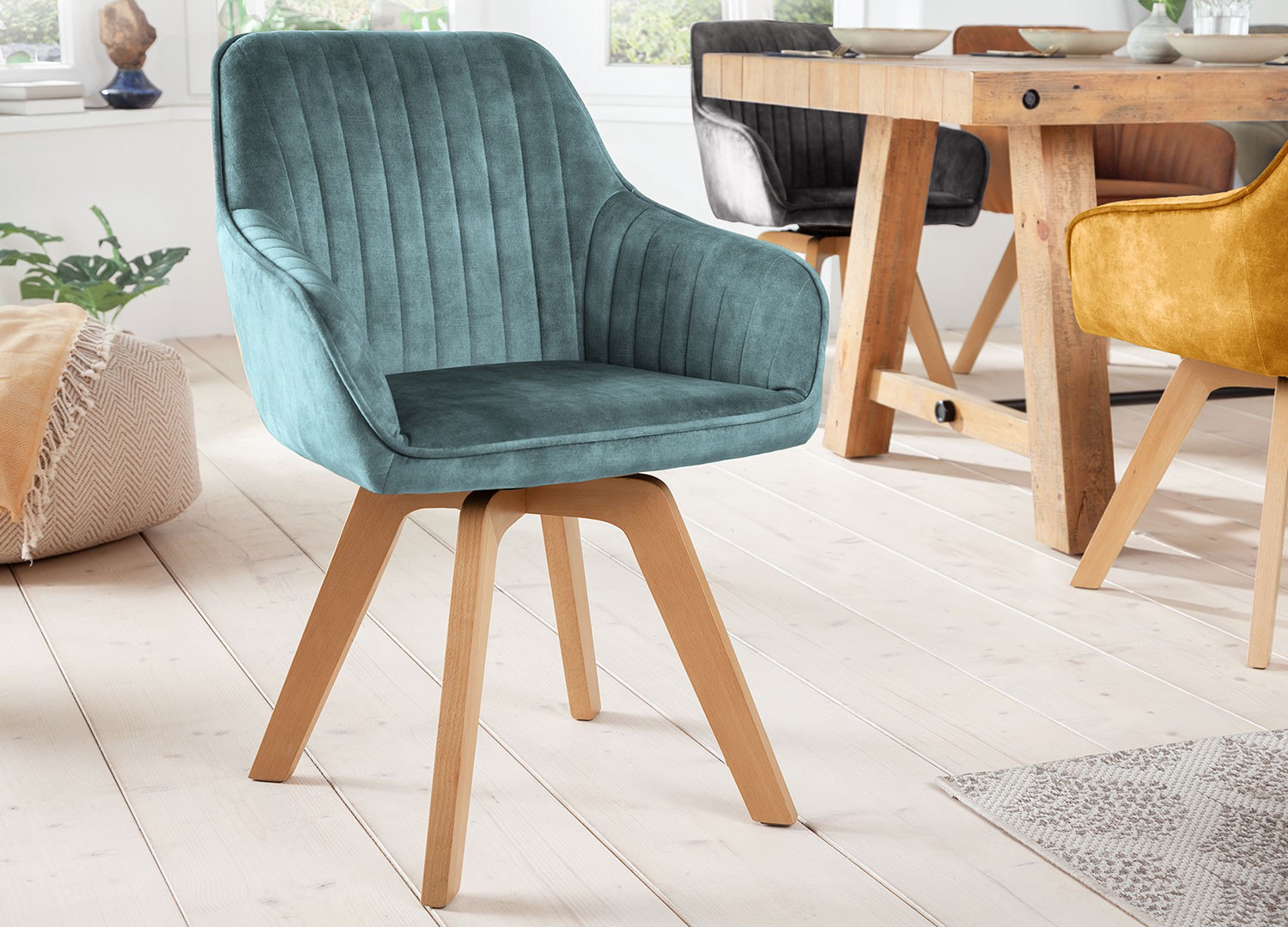 Lot de 2 chaises bleu pétrole pivotantes avec accoudoirs